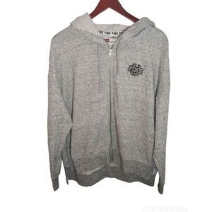 Victoria's Secret Pink Gray and Black Slouchy Fit Full Zip Hoodie Size L